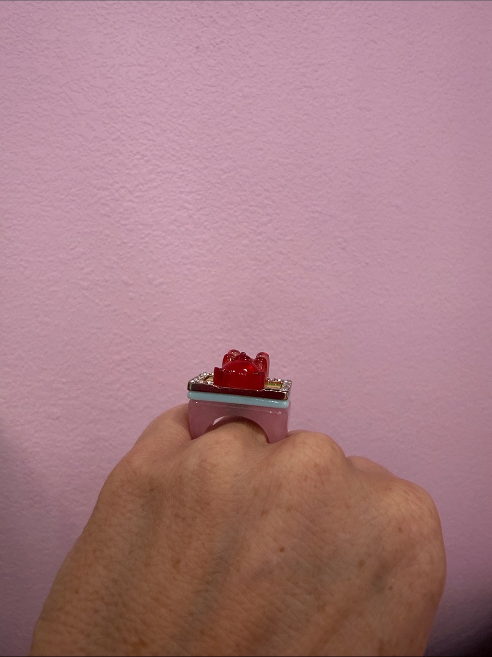 Betsey Johnson Rainbow Stripe Ring with Red Gummy Bear on top - Picture 7 of 7